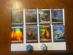 MTG Final Fantasy Set of FOIL (x16) and Regular (x16) Lands Plus D20 Dice (x2) - Image 1