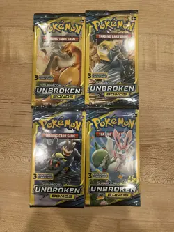 🔥Pokemon Sun & Moon Unbroken Bonds 3 Card Mini Booster Pack: 4 Pack Art Set - Image 1