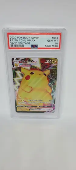 2020 POKEMON SWORD & SHIELD VIVID VOLTAGE #044 FULL ART/PIKACHU VMAX PSA 10 - Image 1