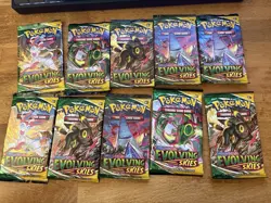 10 COUNT LOT Pokemon TCG Sword and Shield - Evolving Skies Booster Packs 2021 - Image 1