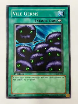 Yugioh LOB-090 Vile Germs 1st Ed. Vintage Original Mint out of Pack - Image 1