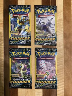Pokemon TCG Sun & Moon Lost Thunder 3-Card Pack Lot of 4 -Full Art Set - Image 1