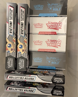 Pokemon Black Bolt White Flare ETB x4 + Victini V Box x2 + Poster Set x2 SEALED - Image 1