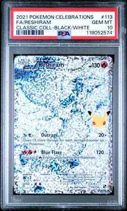 2021 POKEMON CELEBRATIONS CLASSIC COLL #113 FULL ART/RESHIRAM PSA 10 - Image 1