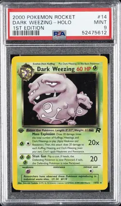 2000 POKEMON ROCKET 1ST ED #14 DARK WEEZING-HOLO PSA 9 - Image 1