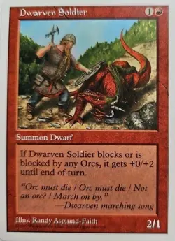 MTG Magic The Gathering Card Dwarven Soldier Summon Dwarf Red 1997 - Image 1