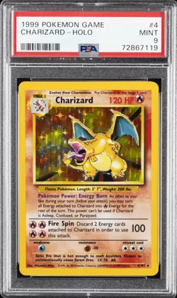 1999 POKEMON BASE SET UNLIMITED #4 CHARIZARD-HOLO PSA 9 - Image 1