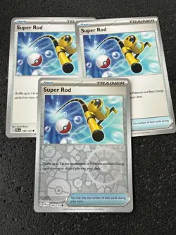 3x Super Rod 1 Reverse Holo 188/193 Paldea Evolved Pokemon TCG Playset - Image 1