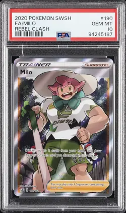 2020 POKEMON SWORD & SHIELD REBEL CLASH #190 FULL ART/MILO PSA 10 - Image 1