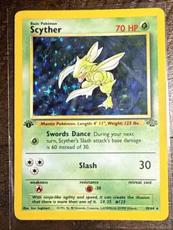 Scyther 10/64 1st Edition LP Played Jungle Set 1999 Pokemon Card Holo Rare - Image 1