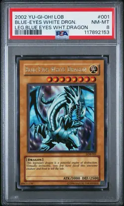 2002 Yu-Gi-Oh! Blue-Eyes White Dragon Legend of Blue Eyes LOB Unlim Ultra PSA 8 - Image 1