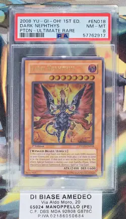 YU GI OH PSA 8 DARK NEPHTHYS PTDN-EN018 1st EDITION ULTIMATE RARE 2008! - Image 1