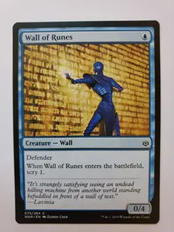 MTG Magic The Gathering Card Wall of Runes Creature Wall Blue War Of The Spark - Image 1