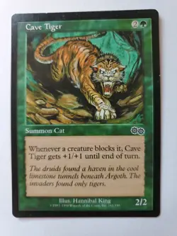 MTG Magic The Gathering Card Cave Tiger Summon Cat Green Urza's Saga - Image 1