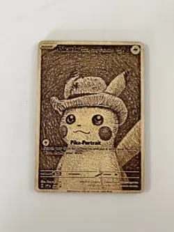 Pikachu with Grey Felt Hat Pokemon Van Gogh Black Star Promo Fan Art Wood Card - Image 1