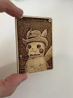 Pikachu with Grey Felt Hat Pokemon Van Gogh Black Star Promo Fan Art Wood Card - Image 2