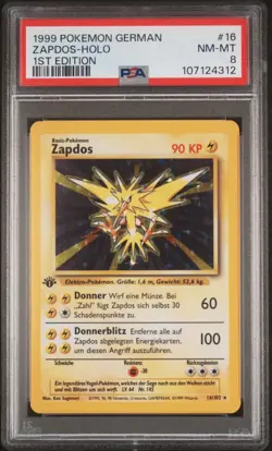 PSA 8 NM-MT Zapdos Base Set GERMAN 1st Edition Holo Pokemon Card 16/102 - Image 1