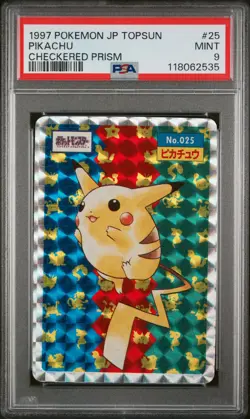 1997 POKEMON JAPANESE TOPSUN CHECKERED PRISM #25 PIKACHU PSA 9 - Image 1