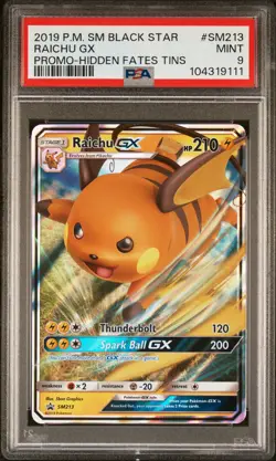 PSA 9 Raichu Gx Promo-Hidden Fates Tins Pokemon Sm Black Star Promo SM213 NM - Image 1