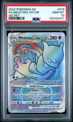2022 POKEMON GO SECRET #079 FULL ART/MEWTWO VSTAR PSA 10 - Image 1