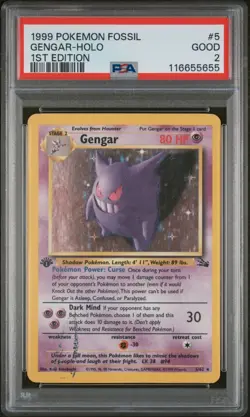PSA 2 1999 Pokemon 1st Edition Fossil Gengar Holo 5/62 Holo Foil WOTC - Image 1