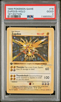 PSA 2 1999 Base Set 1st Edition Shadowless Zapdos 16/102 Holo Foil Pokemon WOTC - Image 1