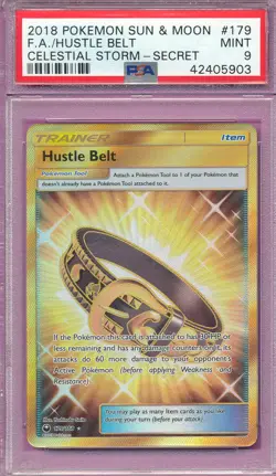 SECRET HUSTLE BELT PSA 9 MINT CELESTIAL STORM 2018 FA SUN MOON POKEMON 179 PM-03 - Image 1