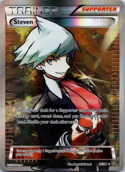 Steven Full Art 95/98 XY Ancient Origins Trainer Supporter Pokemon Card - LP/MP - Image 1