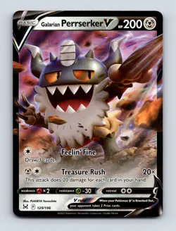 Galarian Perrserker V 129/196 Ultra Rare SWSH11: Lost Origin NM/LP Pokemon Card - Image 1