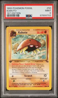 1999 POKEMON TCG Kabuto #50 1ST Edition PSA 9 FOSSIL VINTAGE NEW SLAB - Image 1