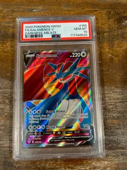 Pokemon 2020 Darkness Ablaze Full Art SALAMANCE V #185 PSA 10 Gem Mint RARE - Image 1