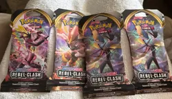 Pokemon Sword & Shield Rebel Clash Sleeved Booster Pack Art Set (4 Packs) - Image 1