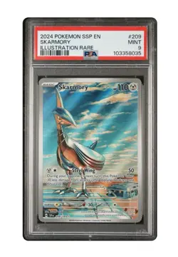 PSA 9 Pokemon Skarmory 209 2024 Surging Sparks Illustration Rare - Image 1