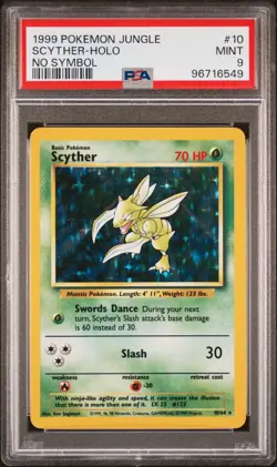 1999 Pokemon Jungle Scyther Holo No Symbol Error #10/64 - PSA 9 MINT! - Image 1