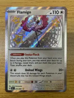 Pokemon TCG Flamigo Scarlet & Violet Paldean Fates Holo Shiny Rare Card 211/091 - Image 1