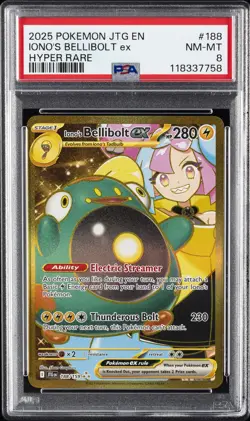 2025 POKEMON JTG EN-JOURNEY TOGETHER HYPER RARE #188 IONO'S BELLIBOLT EX PSA 8 - Image 1