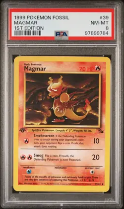 1999 POKEMON TCG Magmar #39 1ST Edition PSA 8 FOSSIL VINTAGE NEW SLAB - Image 1