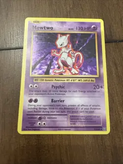 Pokemon Mewtwo Holo Card - 130 HP Psychic Barrier Skills, Rare, Near Mint 51/108 - Image 1