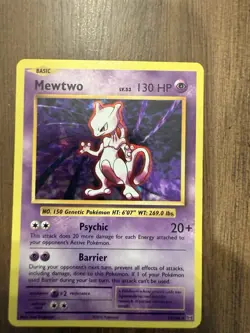 Pokemon Mewtwo Holo Card - 130 HP Psychic Barrier Skills, Rare, Near Mint 51/108 - Image 2
