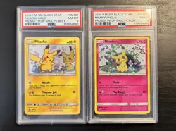 PSA 8 Pikachu & Mimikyu Holo - SM 162 & 163 Team Up Blister Promo Pokemon Card - Image 1