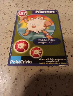 1999 Poketrivia, Primeape #57, Pokemon Burger King The First Movie Promo Card. - Image 3