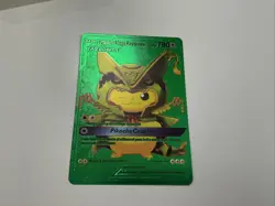 Pikachu Mega Rayquaza Tag Cosplay Green Foil Fan Art Display Card - Image 1