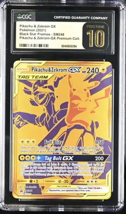 CGC 10 Pristine Pikachu & Zekrom GX Gold SM248 Black Star Promo Pokemon Card - Image 1