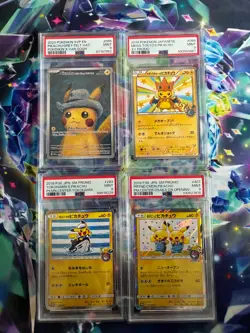 Pokemon PSA9 Pikachu Mega Tokyo Yokohama Pretend Comedian Grey felt hat Van Gogh - Image 1