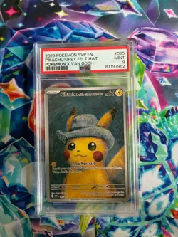 Pokemon PSA9 Pikachu Mega Tokyo Yokohama Pretend Comedian Grey felt hat Van Gogh - Image 5