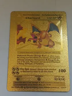 Pokemon Gold Foil Card Charizard Near Mint Single Pokemon TCG Base set Charizard - Image 1