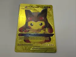 Pikachu Mega Lucario Tag Cosplay Yellow Foil Fan Art Display Card - Image 1