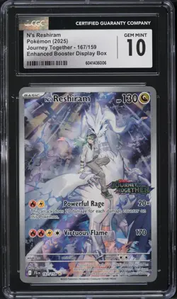 CGC 10 2025 Pokemon Journey Together 167 N'S RESHIRAM Stamped Box Topper IR Rare - Image 1