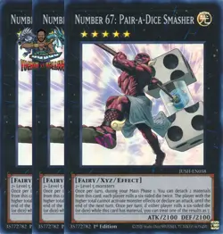 Yugioh! 3x Number 67: Pair-a-Dice Smasher JUSH-EN058 Super Rare 1st Ed NM - Image 1