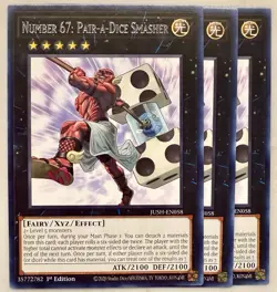 Yugioh! 3x Number 67: Pair-a-Dice Smasher JUSH-EN058 Rare 1st Ed NM - Image 1
